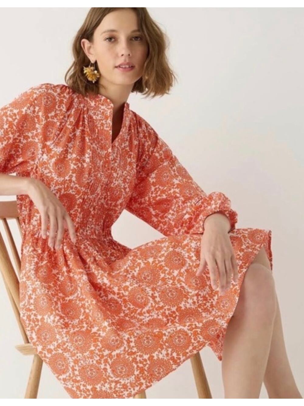J.Crew Ruffle-Collar Poplin Mini Dress Women Small Orange Floral Excellent Boho